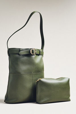 By Anthropologie Faux-suede Buckle Tote In Green