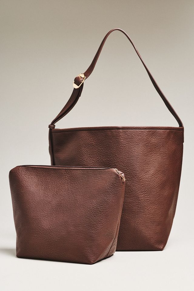 Vegan Leather Buckle-Strap Bucket Bag #1