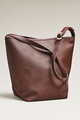 Vegan Leather Buckle-Strap Bucket Bag
