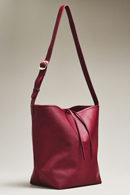 By Anthropologie Vegan Leather Buckle-strap Bucket Bag In Red