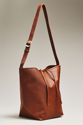 By Anthropologie Vegan Leather Buckle-strap Bucket Bag In Brown