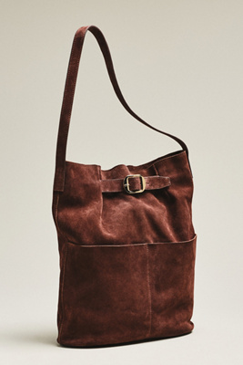 By Anthropologie Buckled North-south Suede Tote Bag In Brown