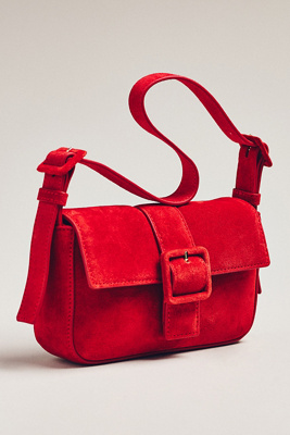 By Anthropologie Buckle Suede Shoulder Bag In Red