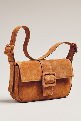 By Anthropologie Buckle Suede Shoulder Bag In Sand