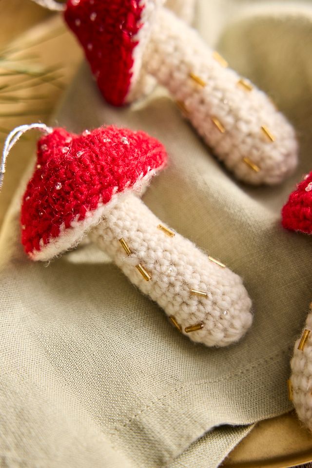 Knit Mushroom Ornaments, Set of 4 #1