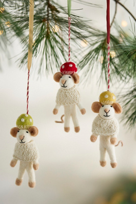 Terrain Mushroom Hat Mice Felt Critters, Set Of 3