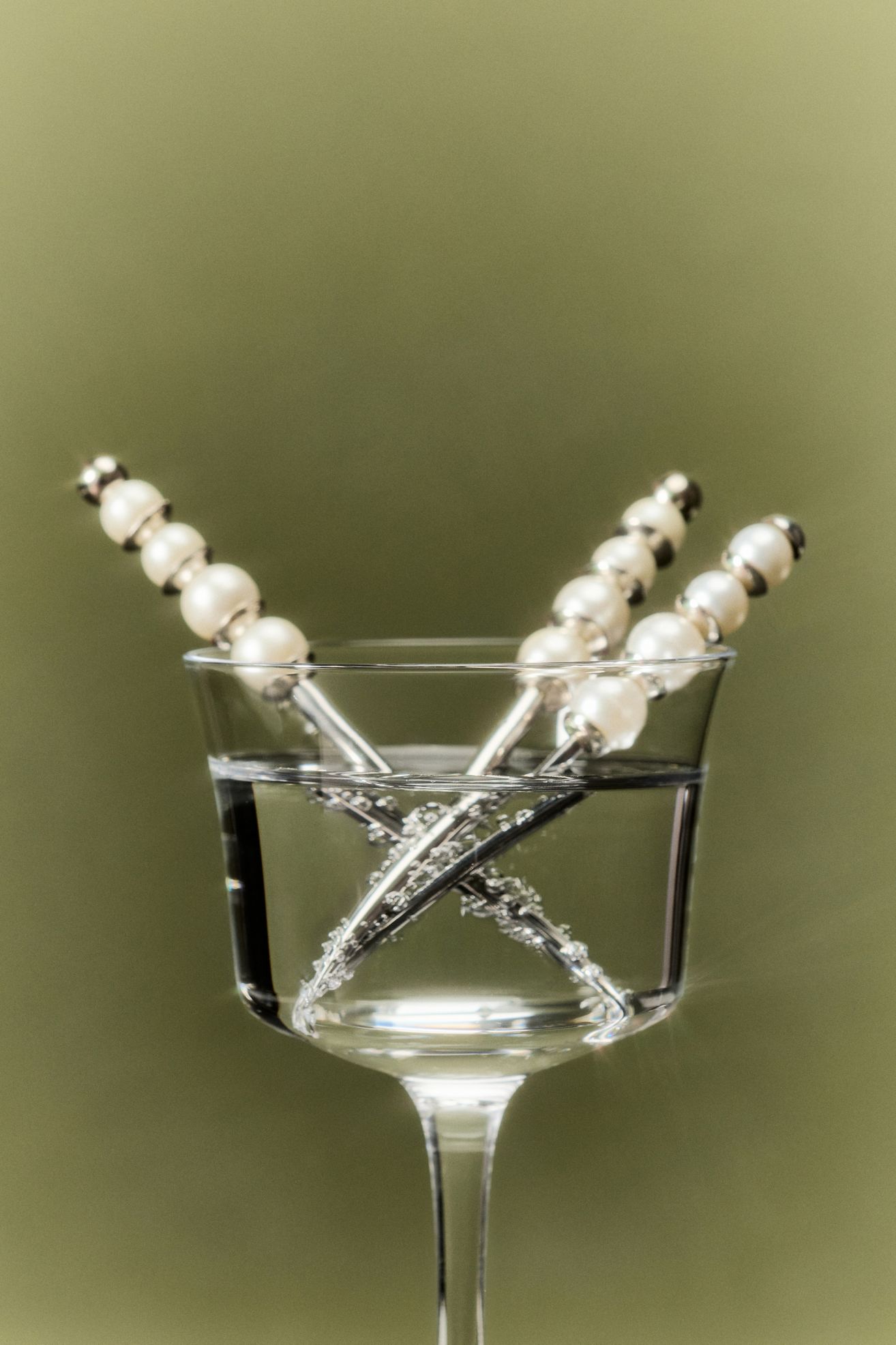 Delphine Pearl Cocktail Picks, Set of 4 - Silver, Set Of 4