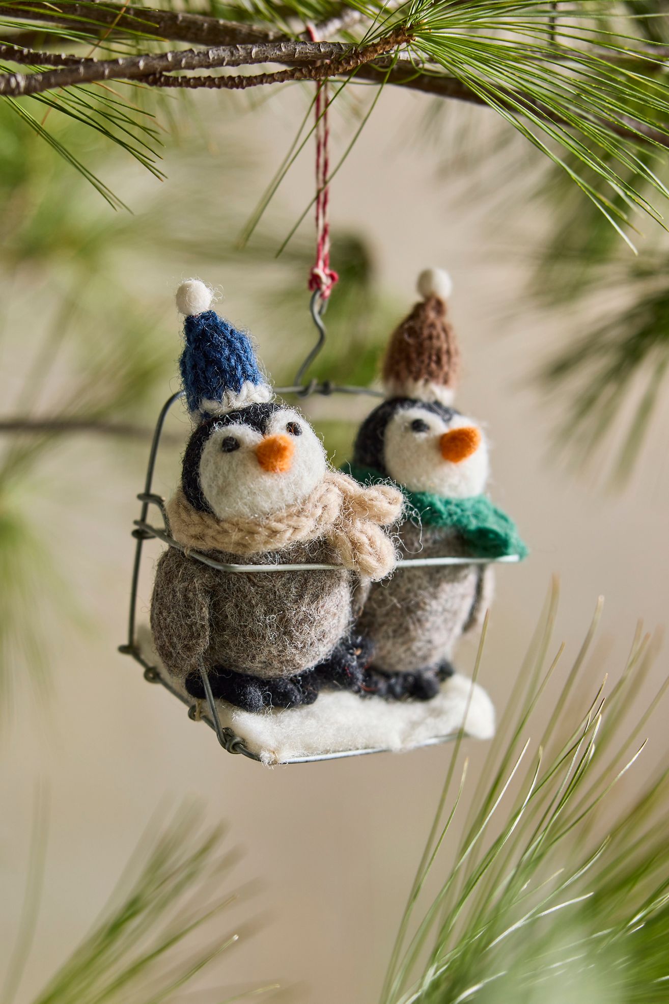 Chairlift Penguins Felt Critter Ornament - Multi, Standard, One Size