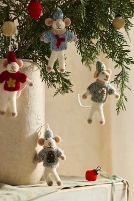 Terrain Holiday Icon Mice Felt Critter Ornaments, Set Of 4