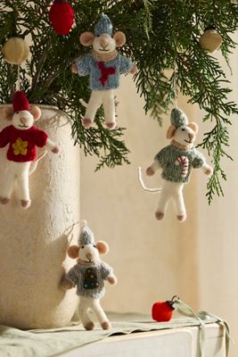 Holiday Icon Mice Felt Critter Ornaments, Set of 4