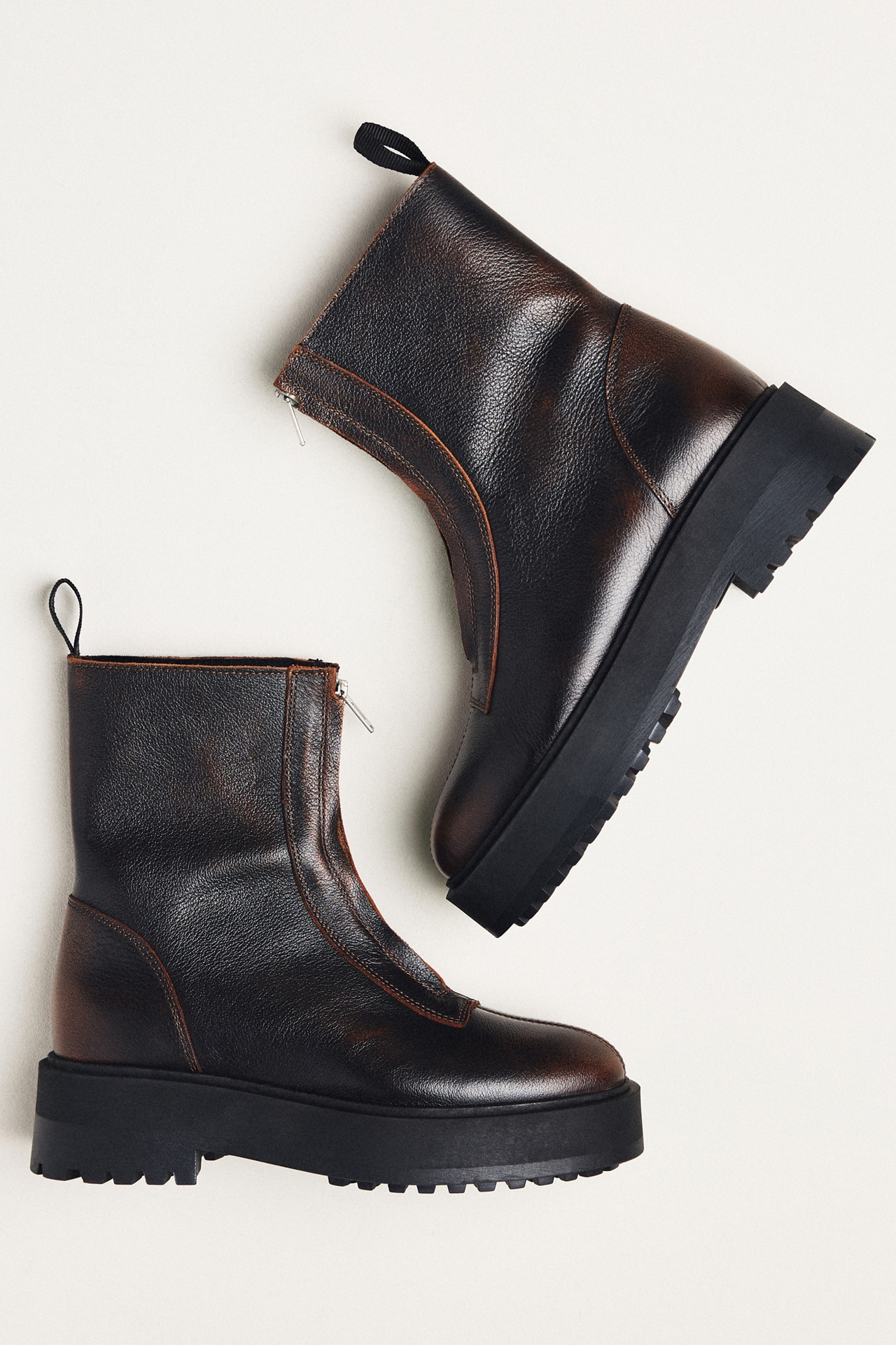 Zip-Up Lug Sole Moto Ankle Boots