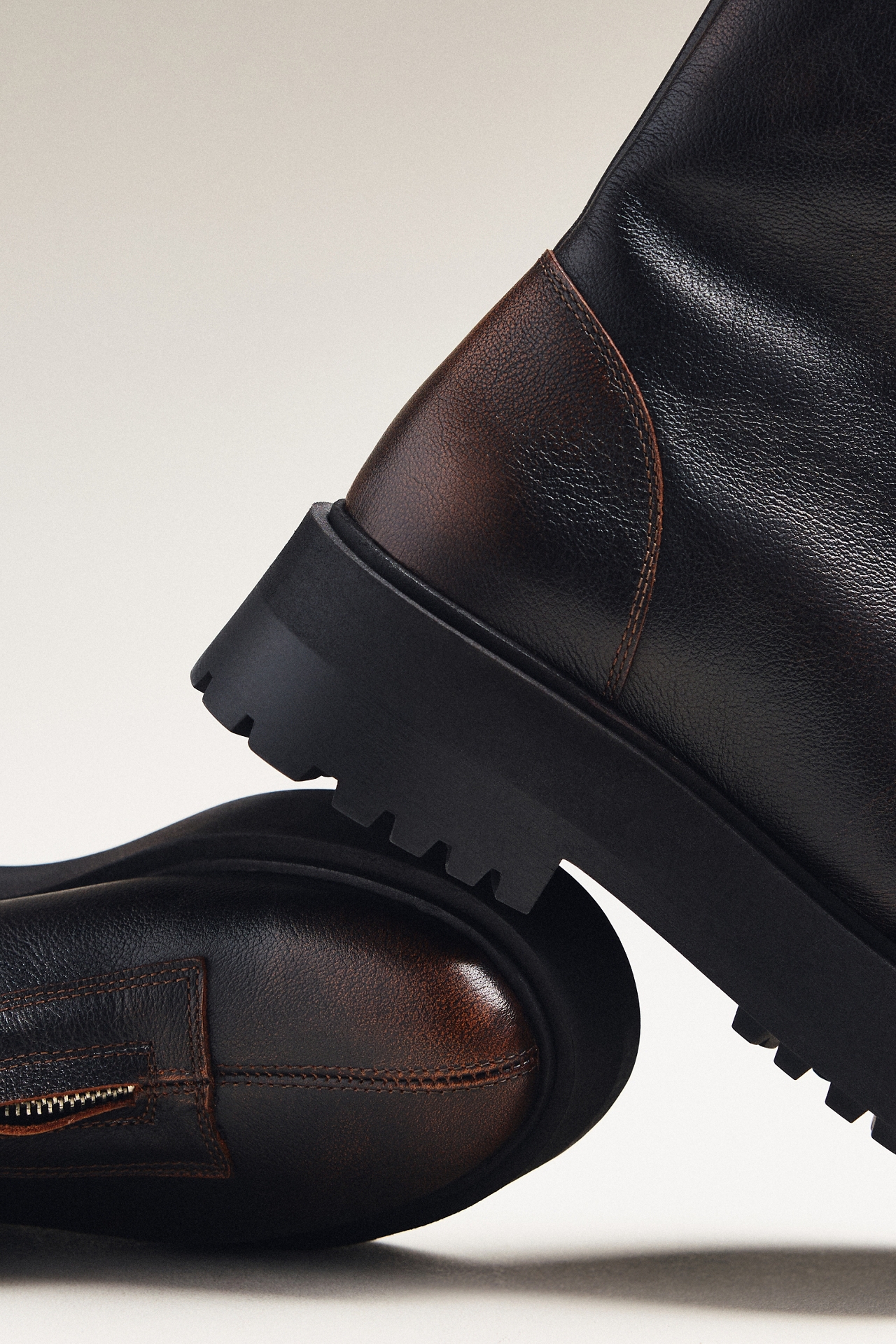 Zip-Up Lug Sole Moto Ankle Boots
