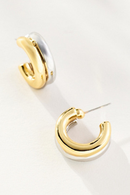 By Anthropologie Mixed Metal Double Hoop Huggie Earrings