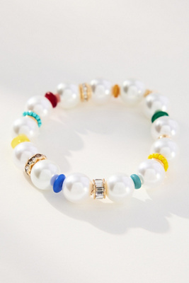 By Anthropologie Colorful Beaded Pearl Bracelet