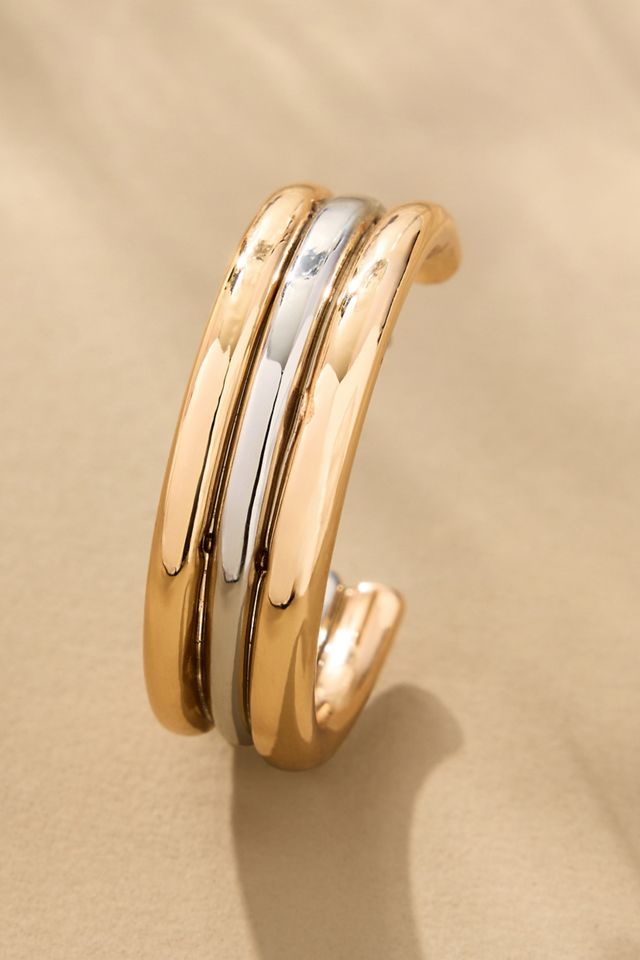 Two-Tone Triple Huggie Earrings #1