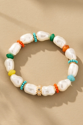 By Anthropologie Colorful Beaded Baroque Pearl Bracelet