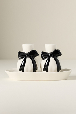 Anthropologie Benedita Stoneware Bow Salt & Pepper Shakers In White