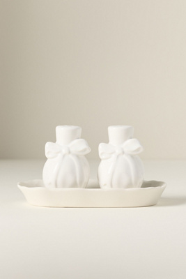 Anthropologie Benedita Stoneware Bow Salt & Pepper Shakers In White