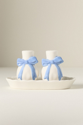 Anthropologie Benedita Stoneware Bow Salt & Pepper Shakers In White