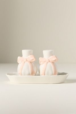 Anthropologie Benedita Stoneware Bow Salt & Pepper Shakers In Multi