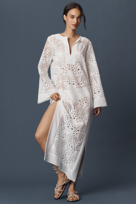 Miss June Amara Long-Sleeve Eyelet Kaftan | Anthropologie