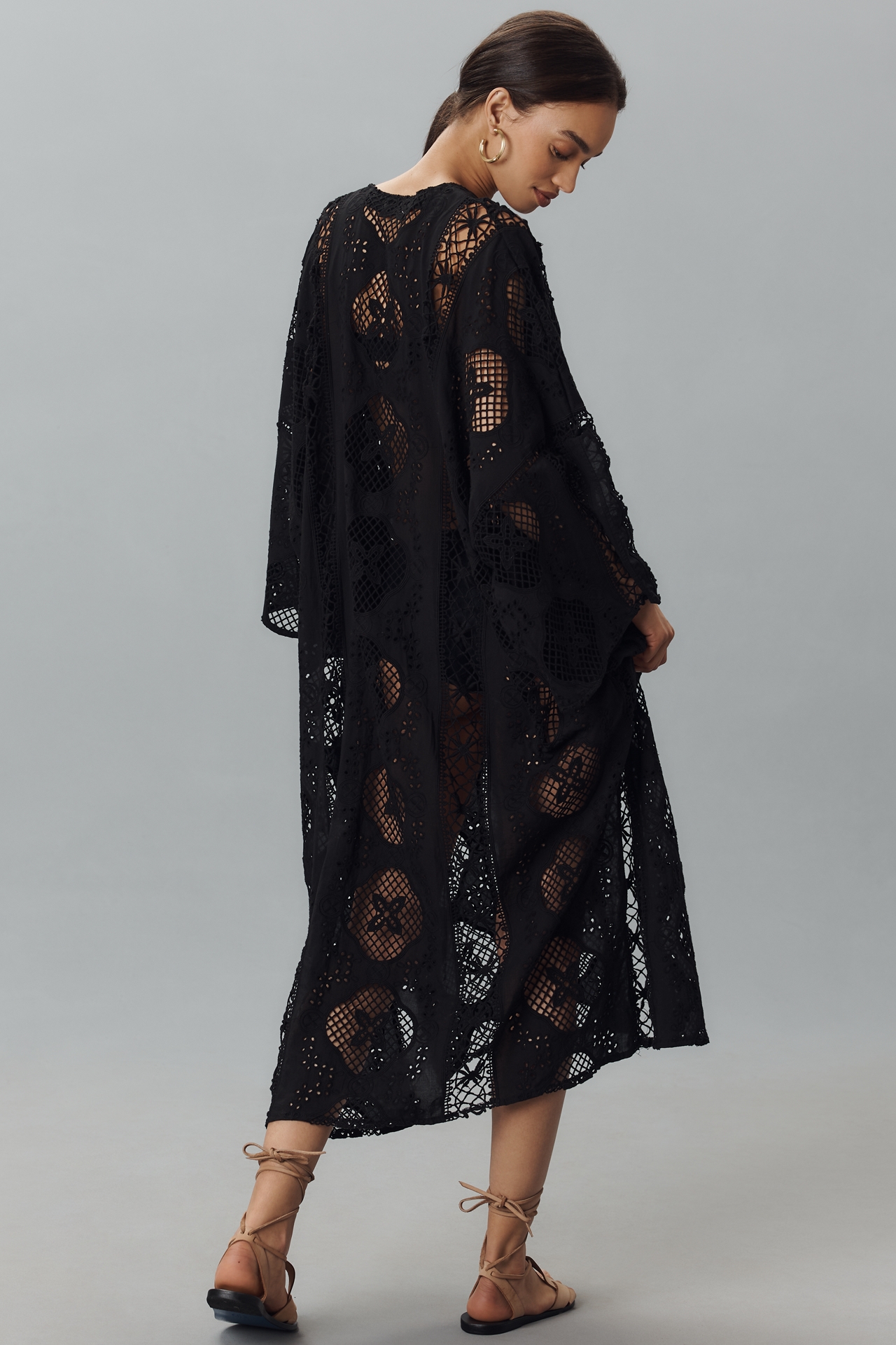 Miss June Eden Broderie Long-Sleeve V-Neck Kaftan