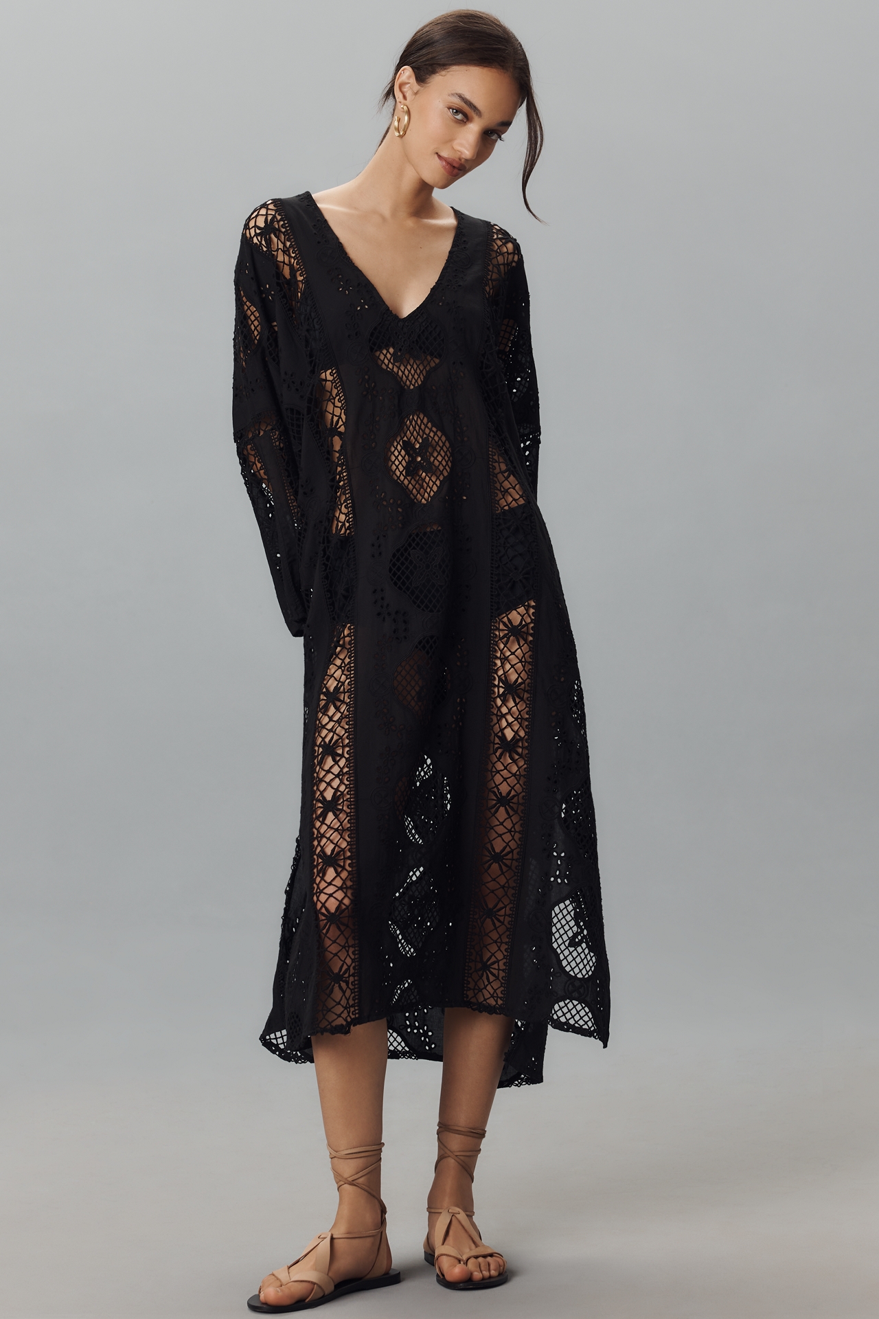 Miss June Eden Broderie Long-Sleeve V-Neck Kaftan