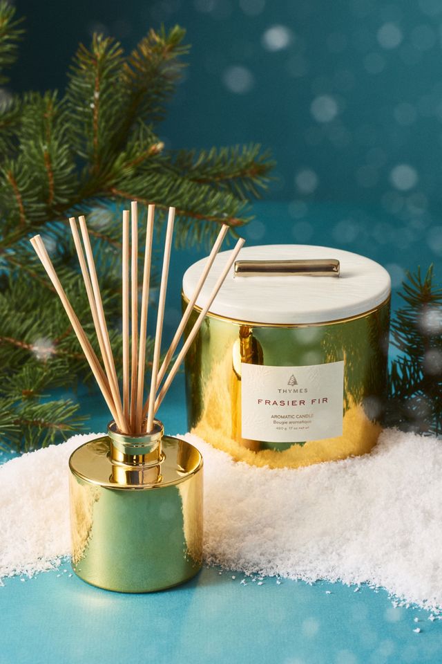 Thymes Frasier Fir Gilded 3-Wick Glass Candle #1