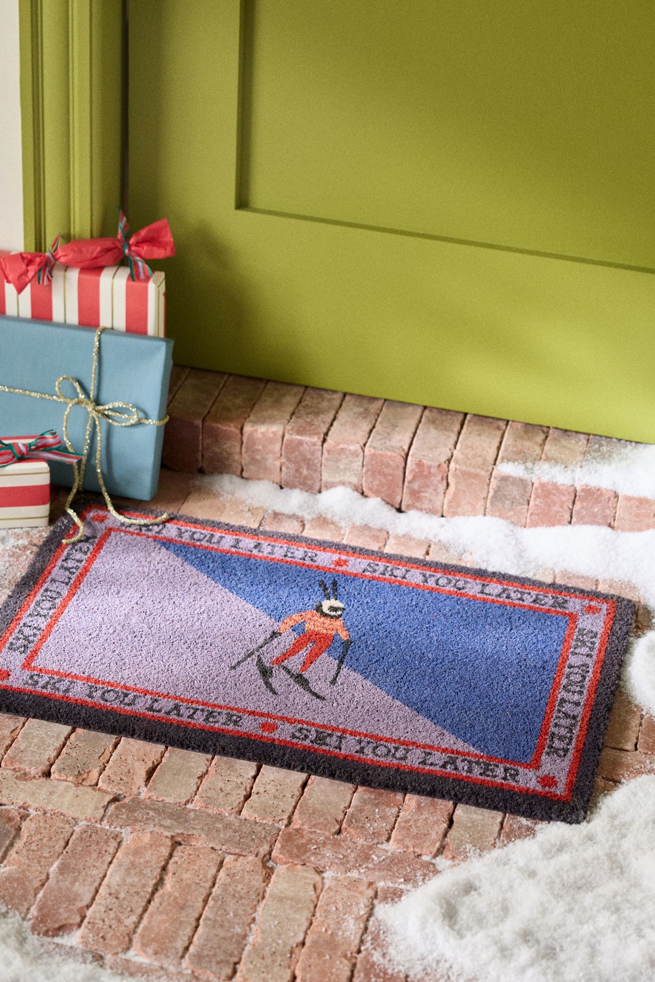 Ski You Later Coir Printed Doormat - Purple, Standard, 18" x 30"