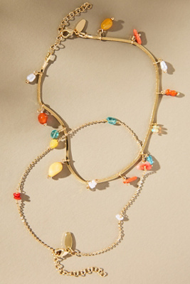 By Anthropologie Drippy Charm Anklets, Set Of 2