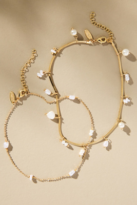 By Anthropologie Drippy Charm Anklets, Set Of 2