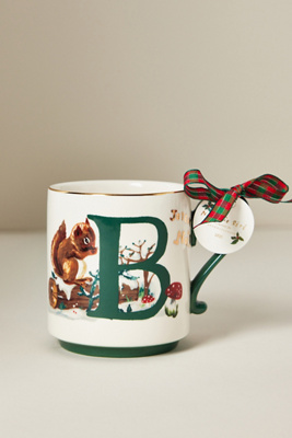 Anthropologie Nathalie Lete Stoneware Holiday Monogram Mug In Multi