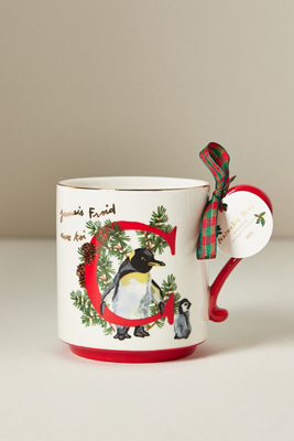 Anthropologie Nathalie Lete Stoneware Holiday Monogram Mug In Multi