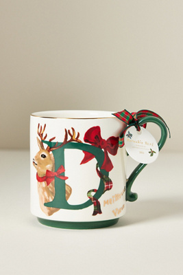 Anthropologie Nathalie Lete Stoneware Holiday Monogram Mug In Multi