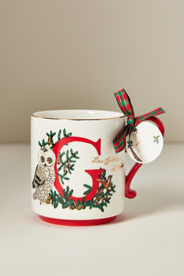 Anthropologie Nathalie Lete Stoneware Holiday Monogram Mug In Multi