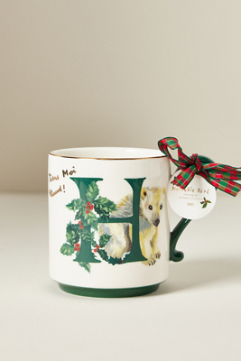 Anthropologie Nathalie Lete Stoneware Holiday Monogram Mug In Multi
