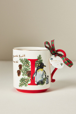 Anthropologie Nathalie Lete Stoneware Holiday Monogram Mug In Multi