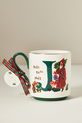 Anthropologie Nathalie Lete Stoneware Holiday Monogram Mug In Multi