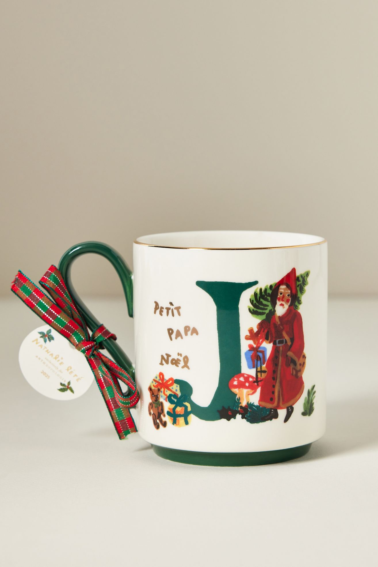 Nathalie Lete Stoneware Holiday Monogram Mug - J, Standard, One Size