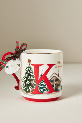 Anthropologie Nathalie Lete Stoneware Holiday Monogram Mug In Multi