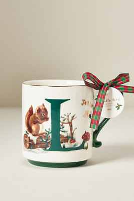 Anthropologie Nathalie Lete Stoneware Holiday Monogram Mug In Multi