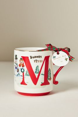 Nathalie Lete Stoneware Holiday Monogram Mug
