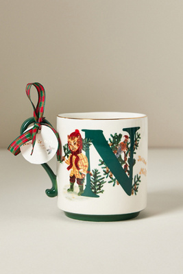 Anthropologie Nathalie Lete Stoneware Holiday Monogram Mug In Multi