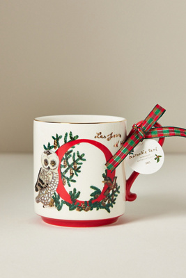 Anthropologie Nathalie Lete Stoneware Holiday Monogram Mug In Multi
