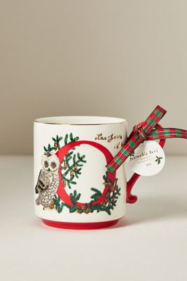 Nathalie Lete Stoneware Holiday Monogram Mug