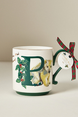 Anthropologie Nathalie Lete Stoneware Holiday Monogram Mug In Multi