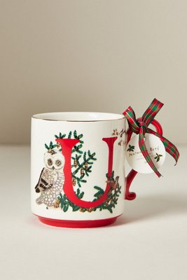 Anthropologie Nathalie Lete Stoneware Holiday Monogram Mug In Multi