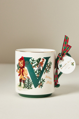 Anthropologie Nathalie Lete Stoneware Holiday Monogram Mug In Multi