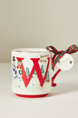 Anthropologie Nathalie Lete Stoneware Holiday Monogram Mug In Multi