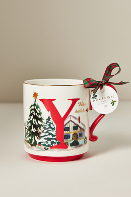 Anthropologie Nathalie Lete Stoneware Holiday Monogram Mug In Multi
